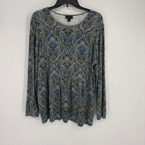 J. Jill Wearever Collection Women's Petite L Long Sleeve Paisley Print Tunic Top